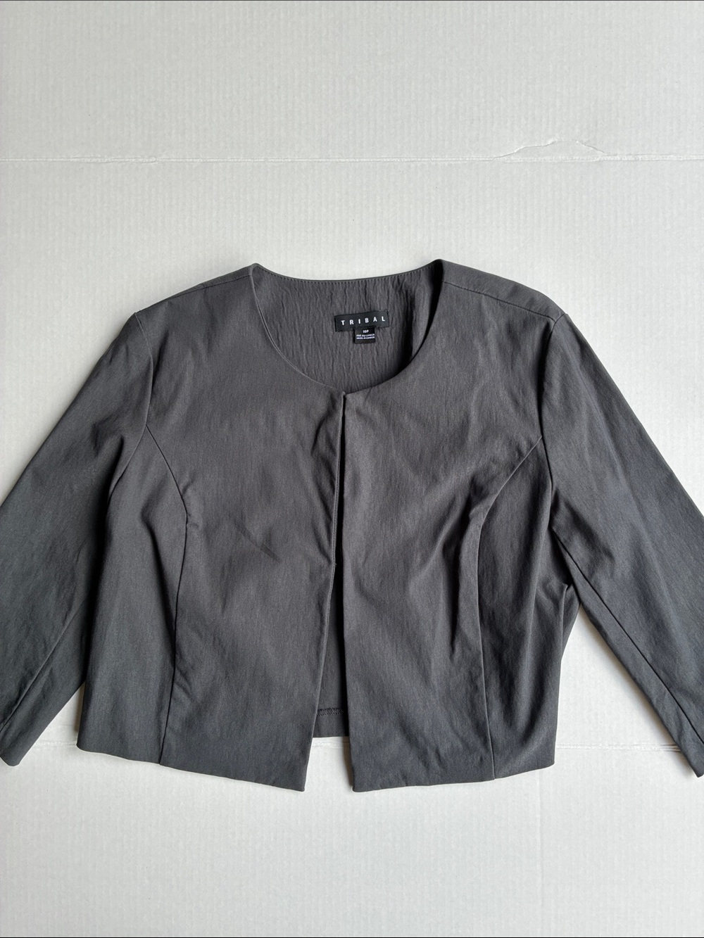 Tribal Dark Gray Cropped Open-Front Blazer